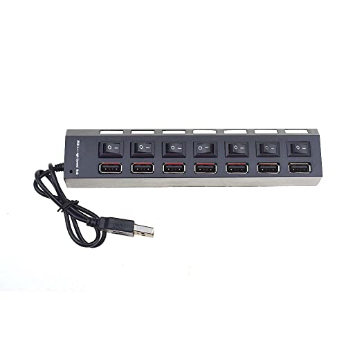 USB Hub LED USB 2.0 Adapter Hub Multi USB Splitter mit Schalter (7 Anschlüsse mit Schalter) von Reland Sun