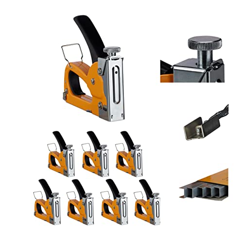 8 x Profi Handtacker Industriequalität 4000 Klammern, regulierbare Schusskraft, Wechselmagazin 4-8 mm, Eisen, orange von Relaxdays