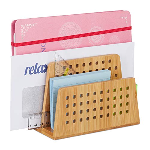 Relaxdays Dokumentenhalter Bambus, 2 perforierte Fächer, praktischer Briefständer, Bürobedarf, Briefhalter DIN A5, natur von Relaxdays