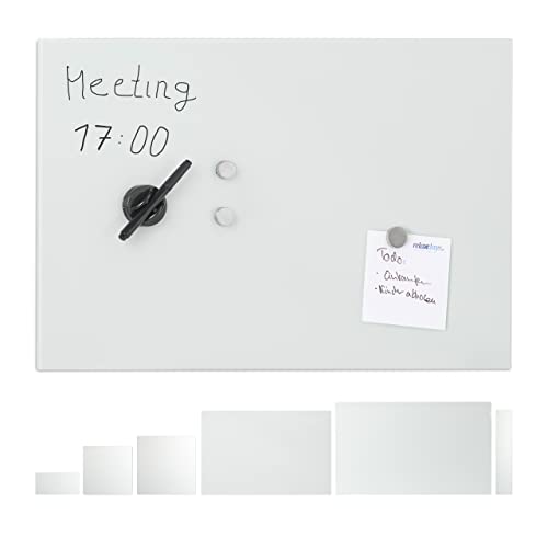Relaxdays Glas-Magnetboard 60 x 40 cm, beschreibbar, Memboard, 3 Magneten, Sicherheitsglas, Magnettafel, weiß von Relaxdays