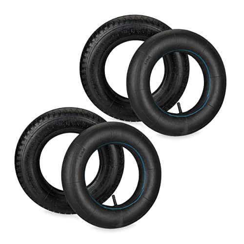 Relaxdays Schubkarrenrad mit Schlauch, 2er Set Ersatzreifen, 3.50-8", luftbereift, für Schubkarre, bis 154 kg, schwarz von Relaxdays