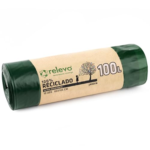 Relevo 10 Stück Müllbeutel 100 L - 100% Recycelt Mülltüten mit Zugband von Relevo