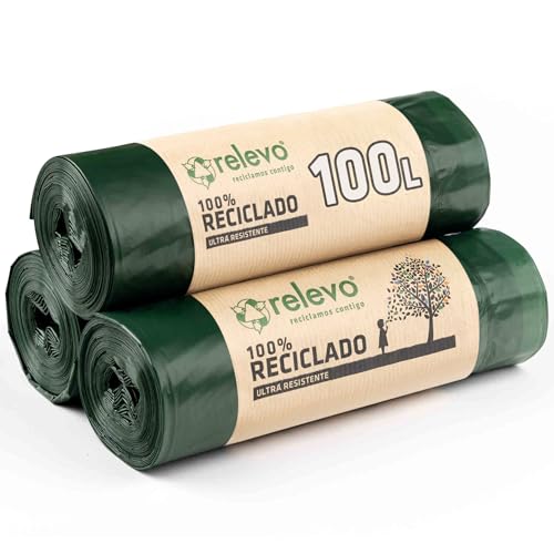 Relevo 39 Stück Müllbeutel 100L - 100% Recycelt Müllsäcke von Relevo