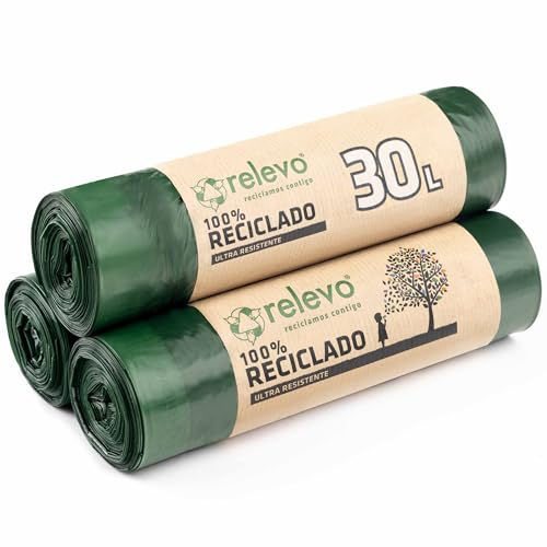 Relevo 45 Stück Müllbeutel 30 L - 100% Recycelt Mülltüten von Relevo