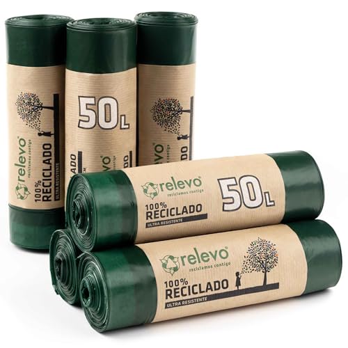 Relevo 60 Stück Mülltüten 50 L - 100% Recycelt Müllsäcke - Müllbeutel von Relevo