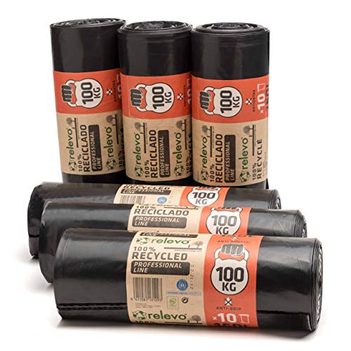 Relevo 60 Stück á 150 Liter Schwerlast-Müllsäcke LDPE 75 μm Stärke - Belastbarkeit 100 Kilogramm von Relevo