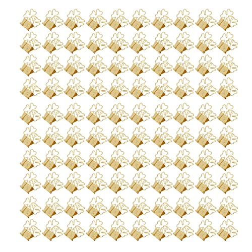Flower Shape Binding Clips 100pcs | Strong Clamping Force Metal Paper Clips for Documents/Tickets/Clothes | Cute Office & School Supplies (Gold) von Reliant Jazzy