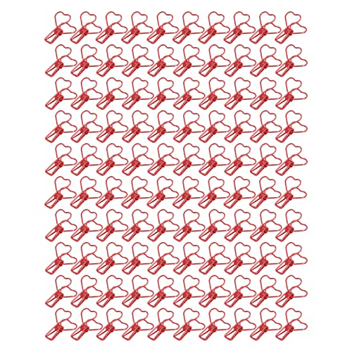 Heart Shape Hollow Document Clips | 100Pcs Metal Small Document Clips for Office/Documents/Certificates | Strong Clamping Force & Long - lasting (Red) von Reliant Jazzy