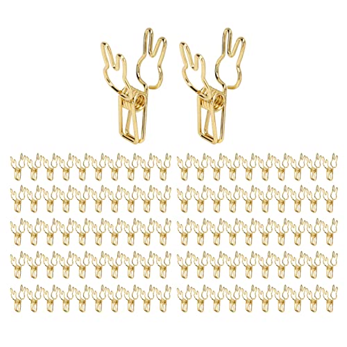 Rabbit Paper Clamps 100pcs | Cute Cartoon Metal Hollowed Document Holders for Office/School/Home | Strong Clamping Force, Sturdy & Long - lasting (Gold) von Reliant Jazzy