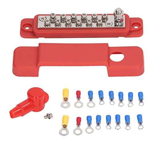 Reliant Jazzy Elektrische Verteilungsklemme Block -Busbar 12 Position | 48VDC 150A für Karawane/Yacht/Fahrzeug | Oxidation - Proof Messing Plate & ABS -Abdeckung | M8 Bolzen mit (Red) von Reliant Jazzy