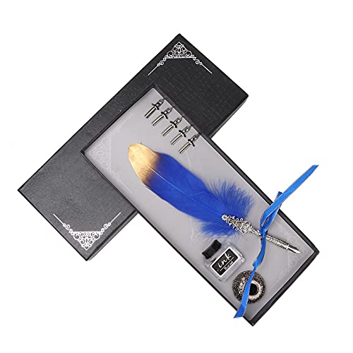 Reliant Jazzy Vintage Plume Quill Pen Set | Alloy Dip Pen for Calligraphy/Drawing/Present | Smooth Writing with 5 Changeable Tips | Elegant Presentation Box Included (Blue) von Reliant Jazzy