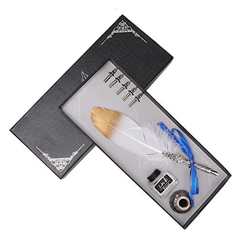 Reliant Jazzy Vintage Plume Quill Pen Set | Alloy Dip Pen for Calligraphy/Drawing/Present | Smooth Writing with 5 Changeable Tips | Elegant Presentation Box Included (White) von Reliant Jazzy