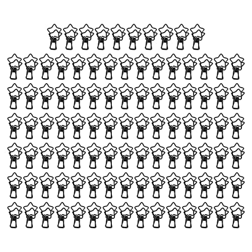 Star Shaped Fastener Clips 100Pcs | Small Metal Paper Clips for Documents/Certificates/Tickets | Cute Office Supplies with Strong Clamping Force | Sturdy & Multifunctional (Black) von Reliant Jazzy