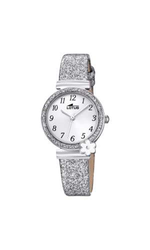 Lotus Kinder Armbanduhr Leder Silber mit Blume 36mm von Relojes Lotus