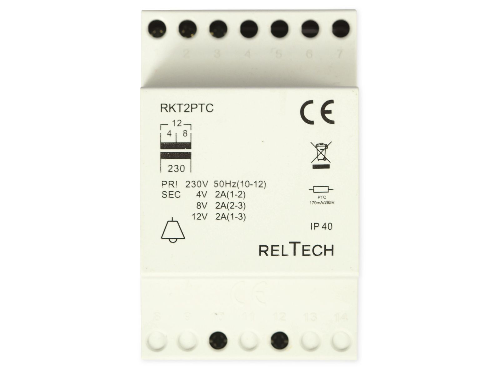 RELTECH Klingeltransformator RKT2PTC mit PTC 2A von Reltech