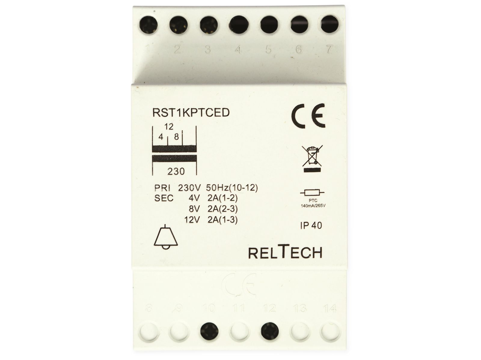 RELTECH Sicherheitstransformator RST1PTCED, 4-8-12V/2A von Reltech
