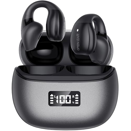 Relxhome Open Ear Kopfhörer, Clip On Kopfhörer, HiFi Sport Kopfhörer mit 4 Mic, Open Ear kabellose Earbuds, 50 Stunden Laufzeit, Kopfhörer Bluetooth 5.3 für Fitness/Reiten von Relxhome