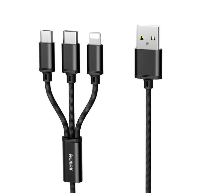 Remax 3in1 Nylon Ladegerät 2.8A Micro USB TYP-C Anschluss Schnellladekabel Smartphone-Kabel, (115 cm) von Remax