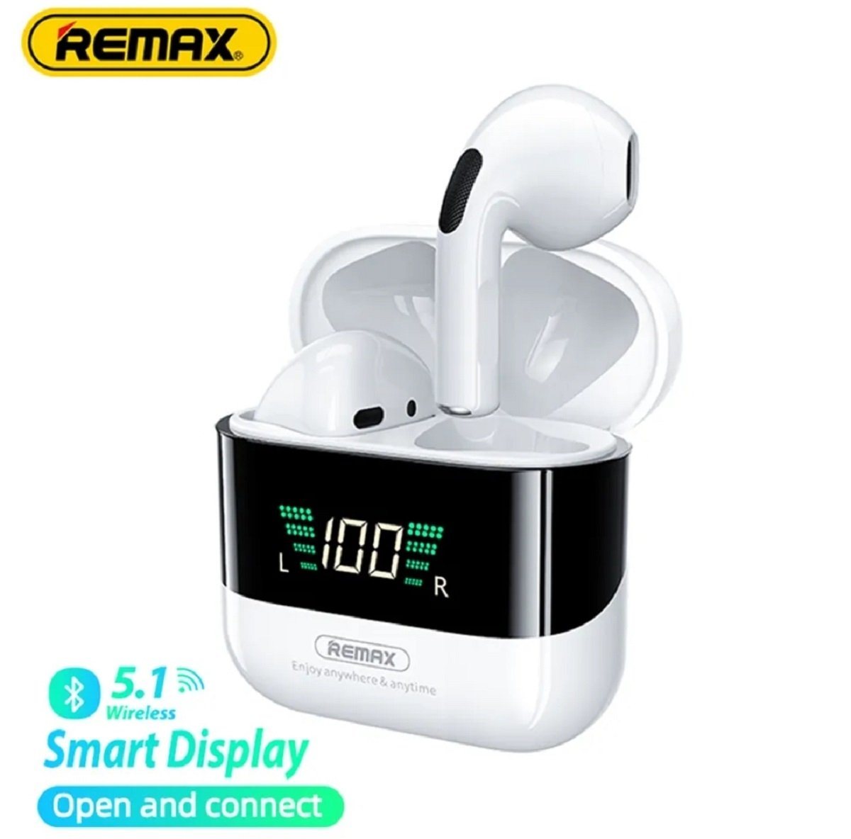 Remax TWS-10 Plus 5.1 True Wireless mit Ladecase für Smartphone Bluetooth-Kopfhörer (Bluetooth, wireless, Bluetooth 5.1, LED Display Real-Time Monitor, Aktive Geräuschunterdrückung) von Remax