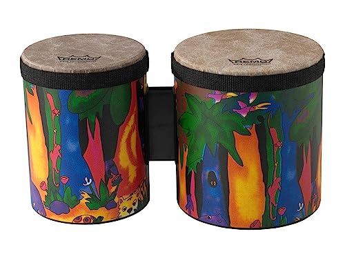 Remo KD-5400-01 Kids Percussion Bongo 5 Zoll und (6 Zoll) x (6,5 Zoll) Rain Forest Design (Farblich Sortert) von Remo