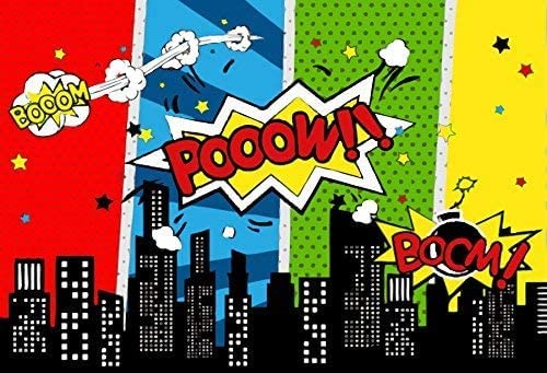 Renaiss 2.5x1.8m Comic City Super Hero Hintergrund Cartoon Humor Abstrakte Superhelden Fotografie Hintergrund für Jungen Kind Geburtstag Party Banner Vinyl Foto Video Shoot Studio Requisiten von Renaiss