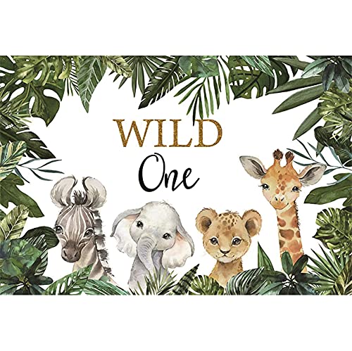 Renaiss 2.5x1.8m Dschungel Tiere Wild One Fotografie Hintergrund Safari Tiere Grün Hintergrund Baby Shower Erster Geburtstag Party Dekorationen Liefert Kuchen Tisch Banner Vinyl Fotostudio Requisiten von Renaiss