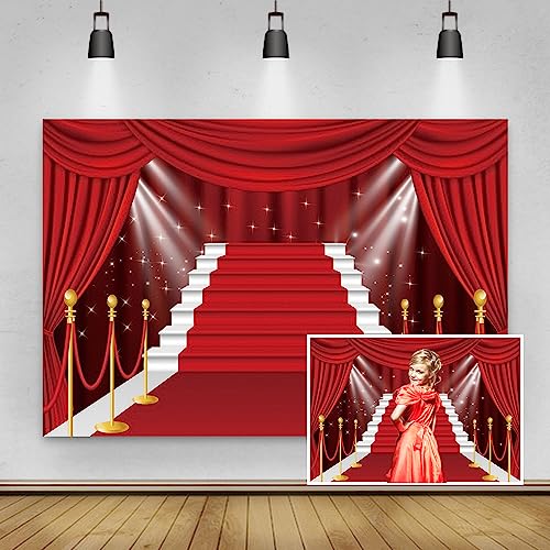 Renaiss 2.5x1.8m Roter Vorhang Bühne Hintergrund Roter Teppich Beleuchtung Fotografie Hintergrund Film Thema Berühmtheit Event Party Banner Kinder Geburtstag Party Dekor Vinyl Foto Requisiten von Renaiss