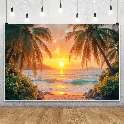 Renaiss 2.5x1.8m Seaside Sonnenuntergang Hintergrund für Hochzeit Sommer Meer Strand Palme Natur Kulisse Fotografie Hintergrund Braut Kinder Porträt Schießen Vinyl Fotostudio Requisiten von Renaiss