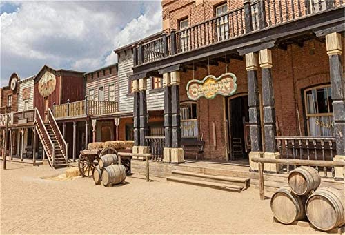 Renaiss 2.5x1.8m Westernstadt Stadt Kulisse Wild West Stil Cowboy Fotografie Hintergrund Party Dekor Tapete Mann Kinder Erwachsene Portrait Foto Video Shoot Vinyl Studio Requisiten von Renaiss
