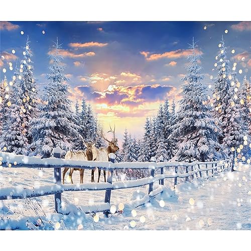 Renaiss 2.5x1.8m Winterwunderland Schneelandschaft Hintergrund Wald Schnee Bäume Elch Fotografie Hintergrund Weihnachten Party Dekor Kinder Erwachsene Portrait Foto Video Requisiten Vinyl von Renaiss