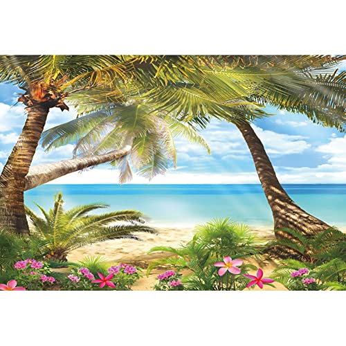 Renaiss 2.7x1.8m Hawaiian Seaside Fotografie Hintergrund Sommer Meer Strand Palme Hintergrund Geburtstag Hochzeit Party Dekor Portrait Shooting Fotostudio Requisiten Vinyl von Renaiss