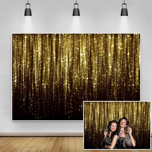Renaiss 2.7x1.8m Vinyl Fotohintergrund Schwarz Gold Glänzend (kein Glitter) Fotohintergrund Verträumt Thema Hochzeit Geburtstag Festival Party Dekoration Kinder Erwachsene Foto Requisiten von Renaiss
