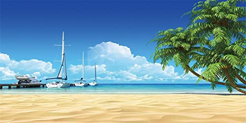 Renaiss 3.6x1.8m Küste Strand Fotografie Hintergrund Meer Küste Marina Pier Schiff Palme Hintergrund Sommer Küste Foto Hintergrund Kinder Porträt Schießen Vinyl Dekoration Tapete Studio Requisiten von Renaiss