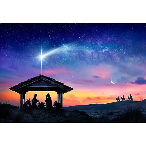 Renaiss 3x2.5m Geburt Jesu Hintergrund Krippenkulisse Hochwertiges Vinyl Fototuch HD-Kulisse Weihnachten Kirche Dekor Vinyl Foto Requisiten von Renaiss