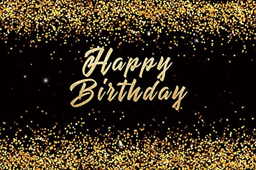 Renaiss 3x2.5m Gold und Schwarz Happy Birthday Hintergrund: Hochwertiges Vinyl, Ideal für Neugeborene, Kinder, Baby-Dusche, Geburtstagsfeier, Fotostudio Requisiten von Renaiss
