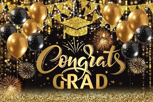 Renaiss 3x2.5m Gratulation Grad Hintergrund Feuerwerk Luftballons Gold Bachelor Mütze Kleine Fahnen Fotohintergrund Abschlussfeier Dekoration Banner Fotostudio Requisiten Vinyl von Renaiss