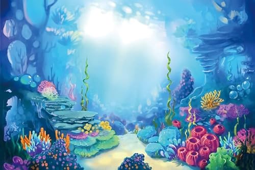 Renaiss 3x2m Cartoon Meeresboden Hintergrund Bunte Unterwasserwelt Korallen Meer Fotografie Hintergrund Kinder Kleine Meerjungfrau Thema Geburtstag Party Dekorationen Vinyl Fotostudio Requisiten von Renaiss