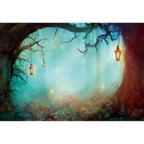 Renaiss 3x2m Fantasy Wald Hintergrund Magische Nebelwald Bäume Lampe Flasche Fotografie Hintergrund Kinder Erwachsene Geburtstag Party Dekorationen Vinyl Foto Video Shoot Requisiten von Renaiss