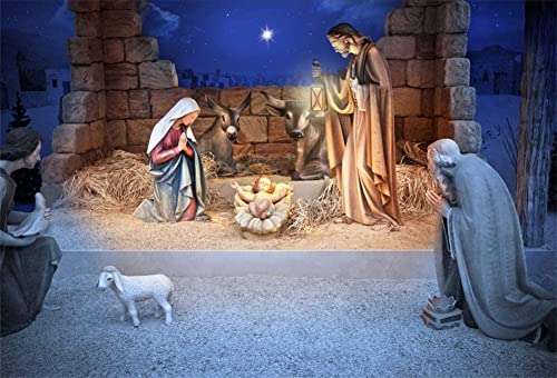 Renaiss 3x2m Krippenszene Kulisse Geburt von Jesus Fotografie Hintergrund Scheune Christus Krippe Weihnachten Neugeborenes Baby Photo Booth Shoot Vinyl Studio Requisiten von Renaiss