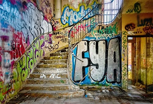 Renaiss 3x2m Urban Street Graffiti Wand Fotografie Hintergrund Retro Verlassene Schulgebäude Foto Hintergrund Student Kinder Erwachsene Portrait Schießen Vinyl Fotostudio Requisiten von Renaiss