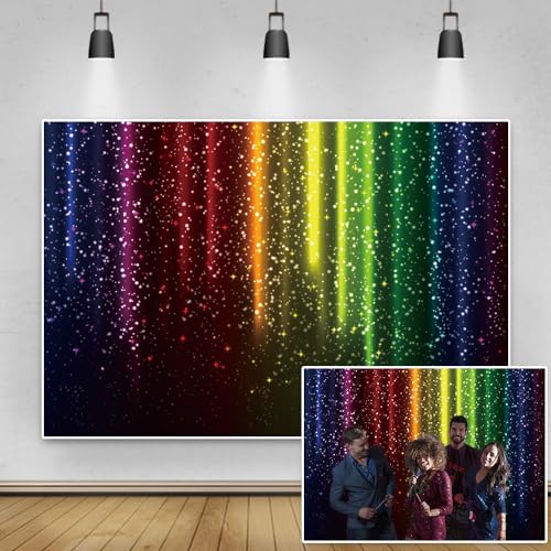 Renaiss 3x2m Vinyl Fotografie Hintergrund Bunte Glitzer Regenbogen Neon Foto Hintergrund Musik Tanz Disco Let's Glow Party Dekor Kinder Erwachsene Geburtstag Banner Photo Booth Requisiten von Renaiss