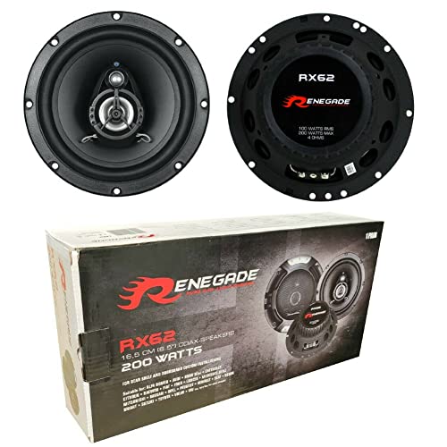 2 Lautsprecher RENEGADE RX62 koaxial 2 Wege 6,5" 16,50 cm 165 mm Durchmesser 100 watt rms 200 watt max impedanz 4 ohm 90 db spl Auto schwarz, pro Paar von Renegade