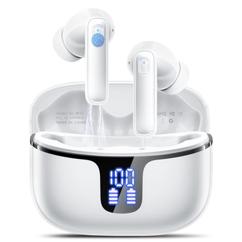 Bluetooth Kopfhörer, In Ear Kopfhörer Kabellos Bluetooth 5.3 Kabellose Kopfhörer mit 4 Mikrofon, ENC Lärmreduzierung Wireless Earbuds 40 Std Stereo, LED-Anzeige, USB-C, IP7 Wasserdicht Ohrhörer, Weiß von Renimer