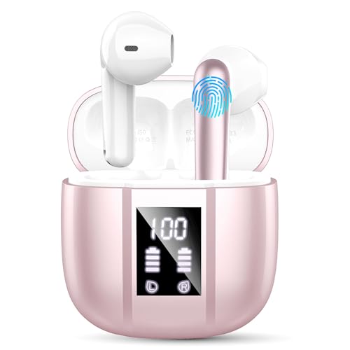 Bluetooth Kopfhörer, Kopfhörer Kabellos Bluetooth 5.3, Noise Cancelling In Ear Kopfhörer, IP7 Wasserdicht Wireless Kopfhörer mit Mikrofon, 48H Immersiver Deep Bass, Digitale LED-Anzeige Ohrhörer(Pink) von Renimer