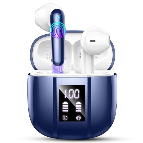 Bluetooth Kopfhörer, Kopfhörer Kabellos Bluetooth 5.3, Noise Cancelling In Ear Kopfhörer, IP7 Wasserdicht Wireless Kopfhörer mit Mikrofon, 48H Immersiver Deep Bass, Digitale LED-Anzeige Ohrhörer(Blau) von Renimer