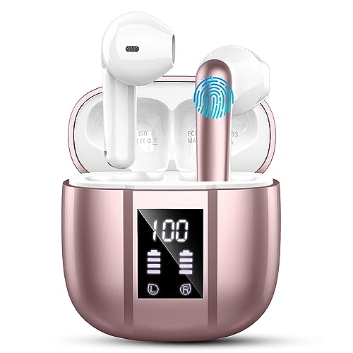 Renimer Bluetooth Kopfhörer, Kopfhörer Kabellos 5.3, IP7 Wasserdicht In-Ear Ohrhörer mit Mikrofon, 48H Immersiver Deep Bass Earbud, Digitale LED-Anzeige Headset(Roségold) von Renimer