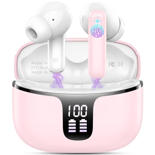 Bluetooth Kopfhörer, Kopfhörer Kabellos Bluetooth 5.3 mit 4 ENC Mic, In Ear Kopfhörer 40std Spielzeit Tiefer Bass, Noise Cancelling Wireless Earbuds IP7 Wasserdicht Ohrhörer LED Anzeige USB-C Rosa Bluetooth Kopfhörer, Kopfhörer Kabellos Bluetooth 5.3 mit 4 ENC Mic, In Ear Kopfhörer 40std Spielzeit Tiefer Bass, Noise Cancelling Wireless Earbuds IP7 Wasserdicht Ohrhörer LED Anzeige USB-C Rosa von Renimer