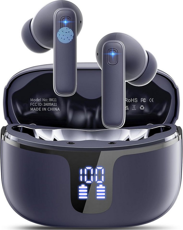 Renimer Kabellos Bluetooth 5.3 mit 4 Mikrofon, ENC Lärmreduzierung In-Ear-Kopfhörer (Immer aufgeladen mit 40 Stunden Spielzeit und praktischer LED-Anzeige., 40 Std HiFi Stereo, LED-Anzeige, USB-C, IP7 Wasserdicht Ohrhörer) von Renimer