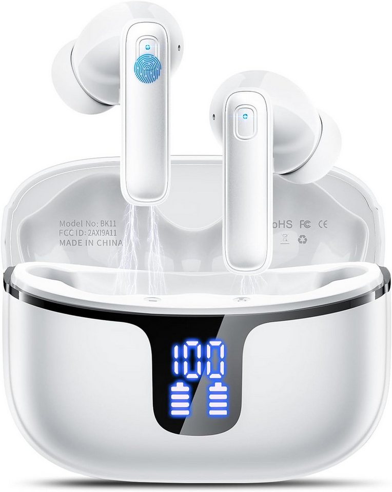 Renimer Kabellos Bluetooth 5.3 mit 4 Mikrofon, ENC Lärmreduzierung In-Ear-Kopfhörer (Kabellose Freiheit mit stabiler Verbindung und schneller Übertragungsgeschwindigkeit., 40 Std HiFi Stereo, LED-Anzeige, USB-C, IP7 Wasserdicht Ohrhörer) von Renimer