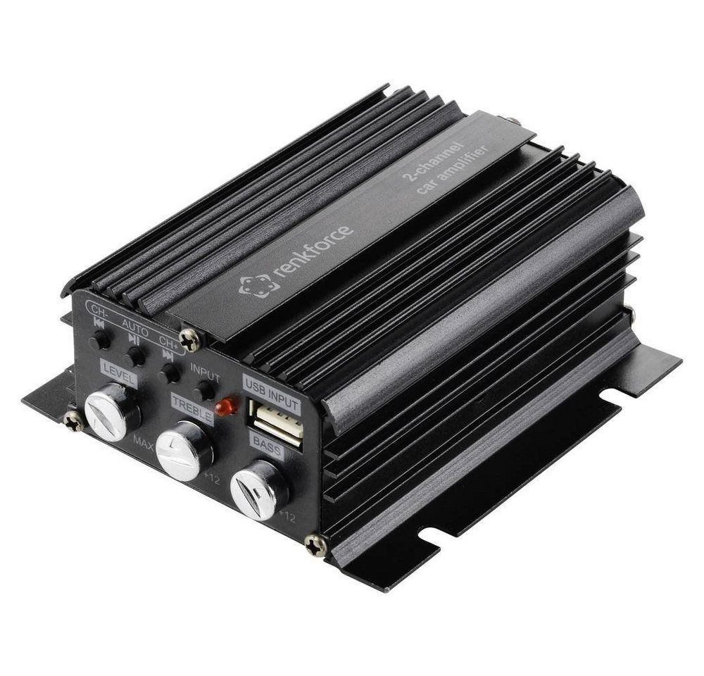 Renkforce 100 W 2-Kanal Auto-Verstärker Auto-Subwoofer (Bluetooth®-/USB-Audiowiedergabe, Lautstärke-/Bass-/Höhen-Regelung) von Renkforce